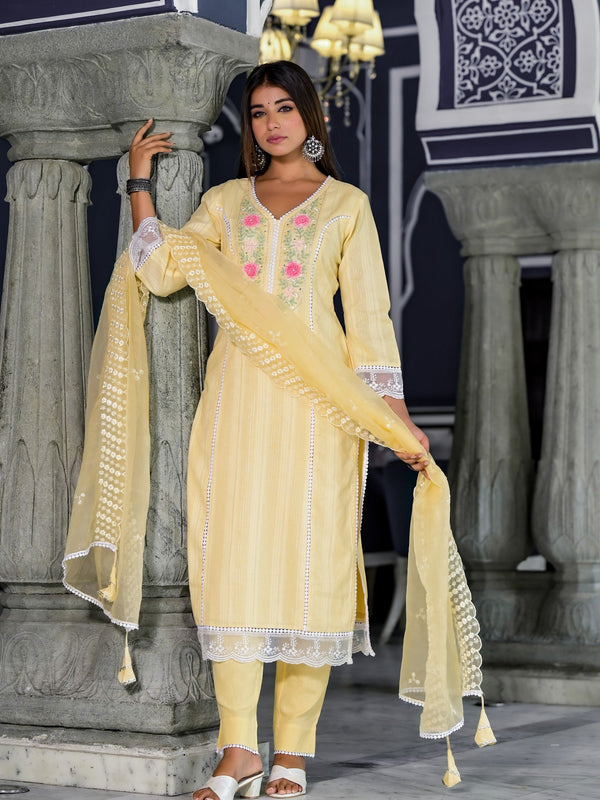 Yellow Cotton Premium And Elegant Kurta Sets For Women