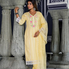 Yellow Cotton Premium And Elegant Kurta Sets For Women