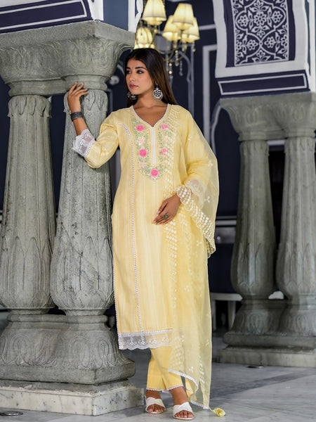 Yellow Cotton Premium And Elegant Kurta Sets For Women