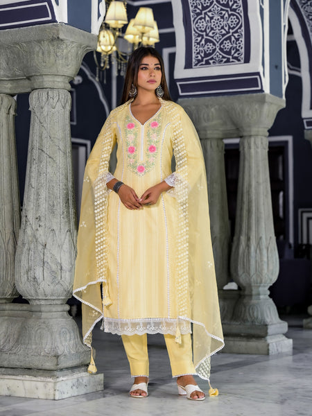 Yellow Cotton Premium And Elegant Kurta Sets For Women