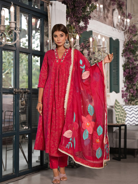 Maroon Cotton Premium And Elegant Kurta Sets For Women