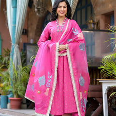 Pink Cotton Premium And Elegant Kurta Sets For Women