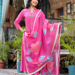 Pink Cotton Premium And Elegant Kurta Sets For Women