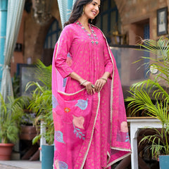 Pink Cotton Premium And Elegant Kurta Sets For Women