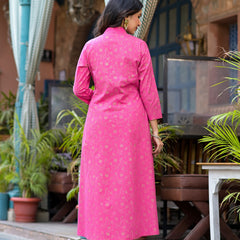 Pink Cotton Premium And Elegant Kurta Sets For Women