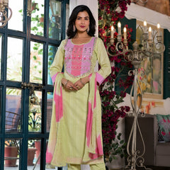 Green Cotton Premium And Elegant Kurta Sets For Women