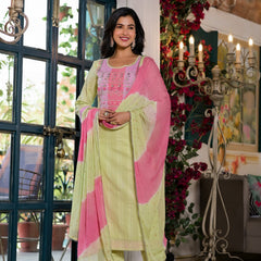 Green Cotton Premium And Elegant Kurta Sets For Women