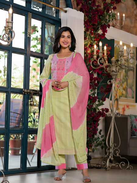 Green Cotton Premium And Elegant Kurta Sets For Women