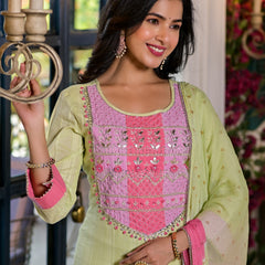 Green Cotton Premium And Elegant Kurta Sets For Women