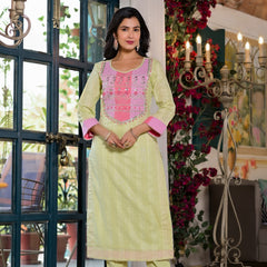 Green Cotton Premium And Elegant Kurta Sets For Women