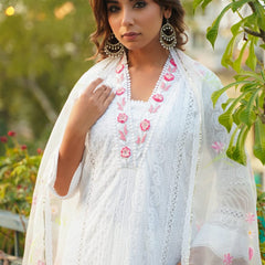 White Georgette Embroidered Kurta Set For Women