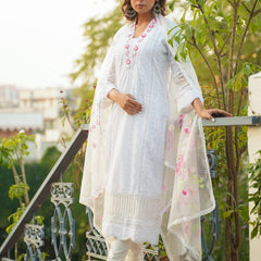 White Georgette Embroidered Kurta Set For Women