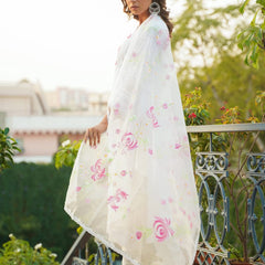 White Georgette Embroidered Kurta Set For Women