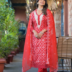 Red Cotton Premium And Elegant Kurta Sets For Women