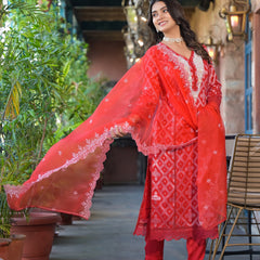 Red Cotton Premium And Elegant Kurta Sets For Women