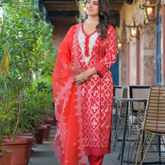 Red Cotton Premium And Elegant Kurta Sets For Women