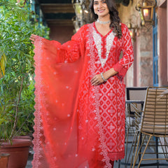Red Cotton Premium And Elegant Kurta Sets For Women