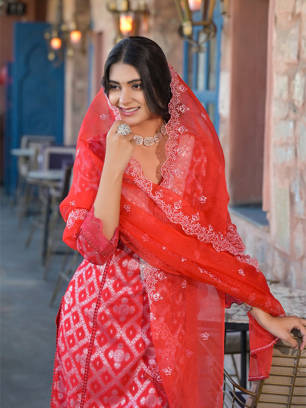 Red Cotton Premium And Elegant Kurta Sets For Women