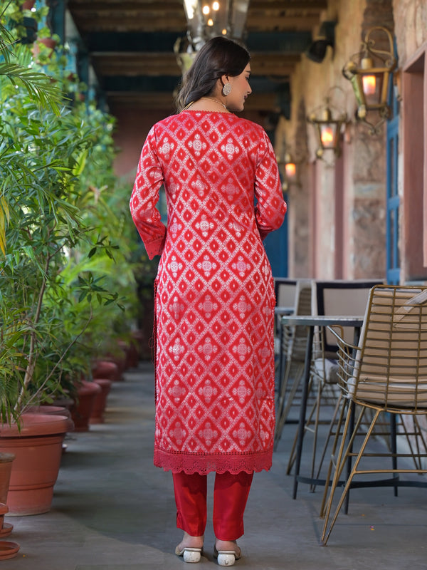 Red Cotton Premium And Elegant Kurta Sets For Women