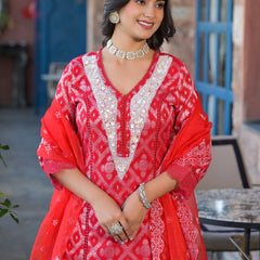 Red Cotton Premium And Elegant Kurta Sets For Women