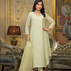 Mint Green Cotton Elegant Kurta Set For Women