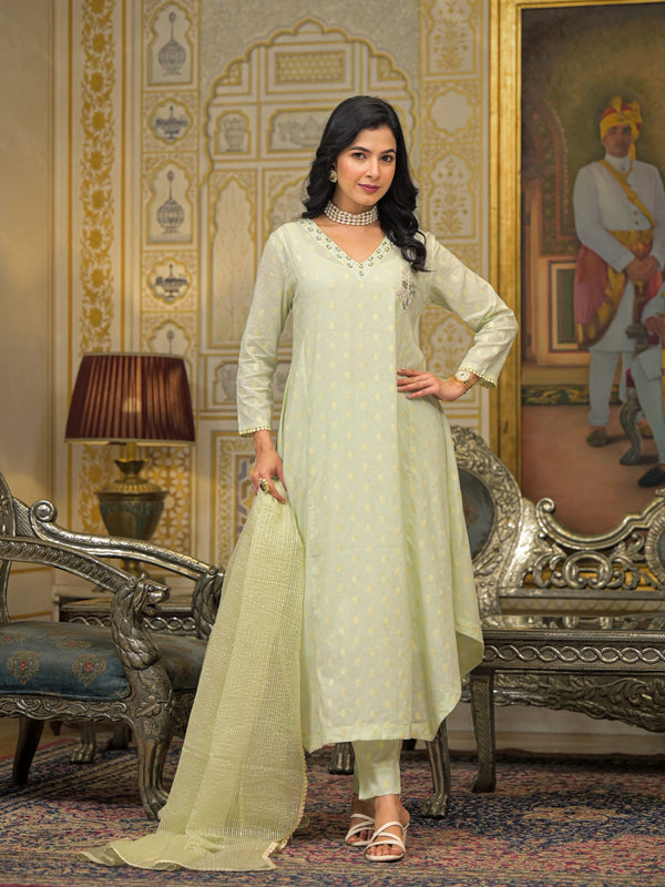 Mint Green Cotton Elegant Kurta Set For Women