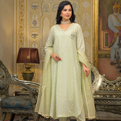 Mint Green Cotton Elegant Kurta Set For Women