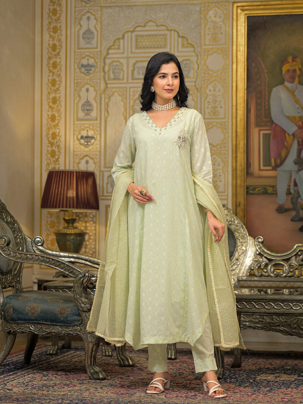 Mint Green Cotton Elegant Kurta Set For Women