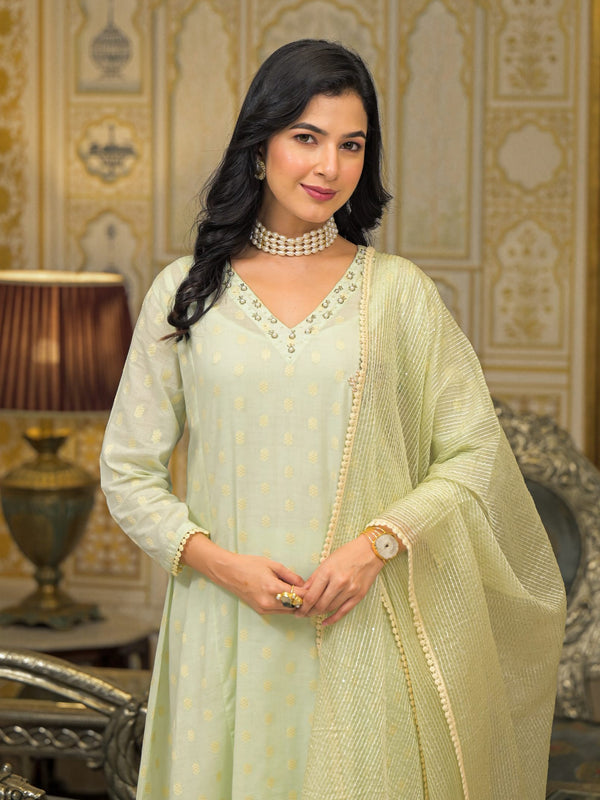 Mint Green Cotton Elegant Kurta Set For Women