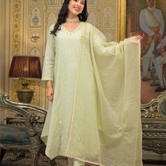 Mint Green Cotton Elegant Kurta Set For Women