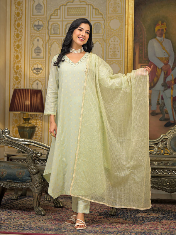 Mint Green Cotton Elegant Kurta Set For Women