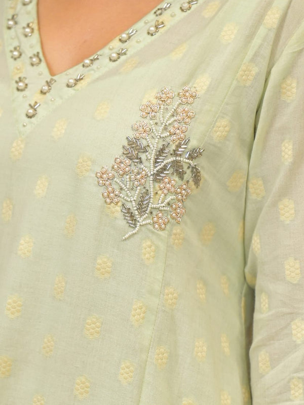 Mint Green Cotton Elegant Kurta Set For Women