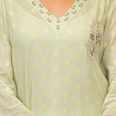 Mint Green Cotton Elegant Kurta Set For Women