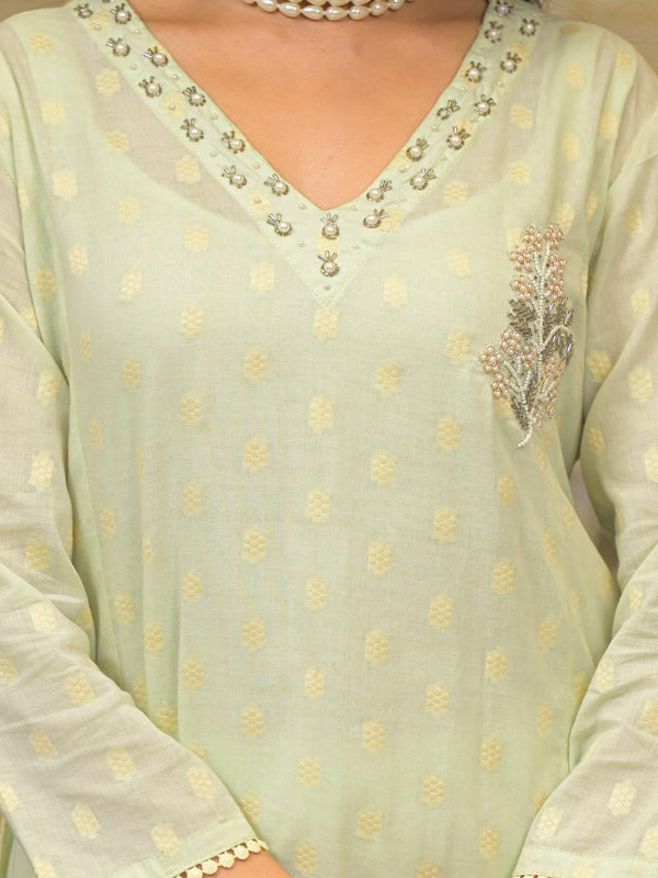 Mint Green Cotton Elegant Kurta Set For Women