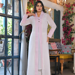 Elegant White Pink Cotton Kurta Set