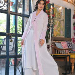 Elegant White Pink Cotton Kurta Set