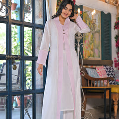 Elegant White Pink Cotton Kurta Set