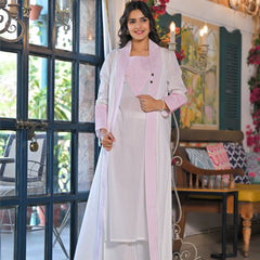 Elegant White Pink Cotton Kurta Set