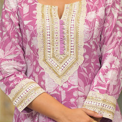 Pink Cotton Printed Kurta Set For Women