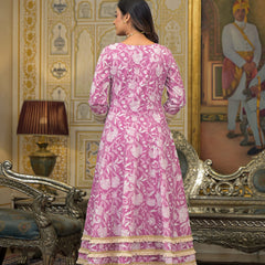 Pink Cotton Printed Kurta Set For Women