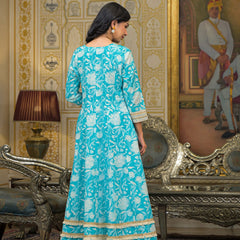 Turquoise Blue Cotton Kurta Set For Women