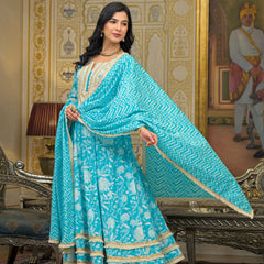 Turquoise Blue Cotton Kurta Set For Women