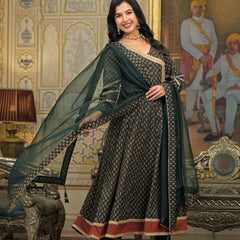 Green Cotton Printed Kurta Set For Women