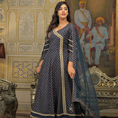 Navy Blue Cotton Premium And Elegant Kurta Sets For Women