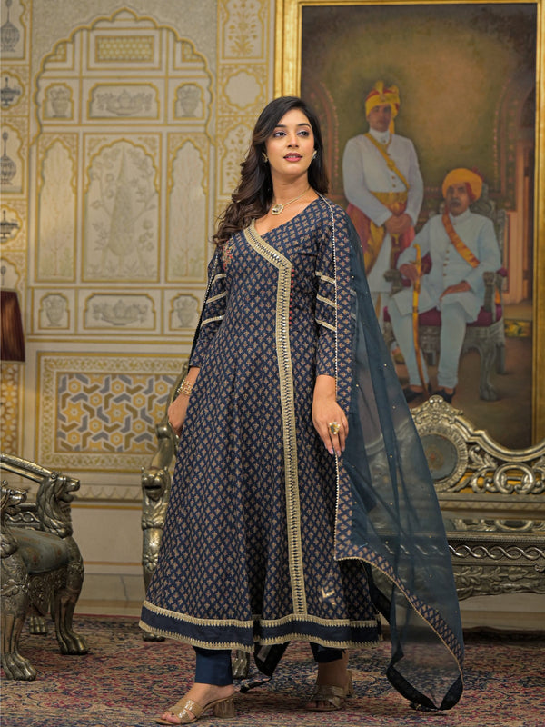 Navy Blue Cotton Premium And Elegant Kurta Sets For Women