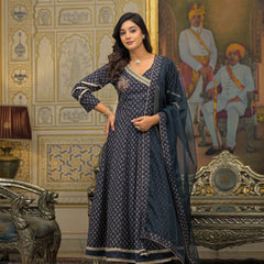 Navy Blue Cotton Premium And Elegant Kurta Sets For Women