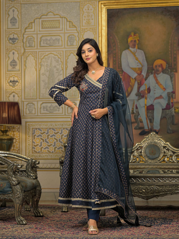 Navy Blue Cotton Premium And Elegant Kurta Sets For Women