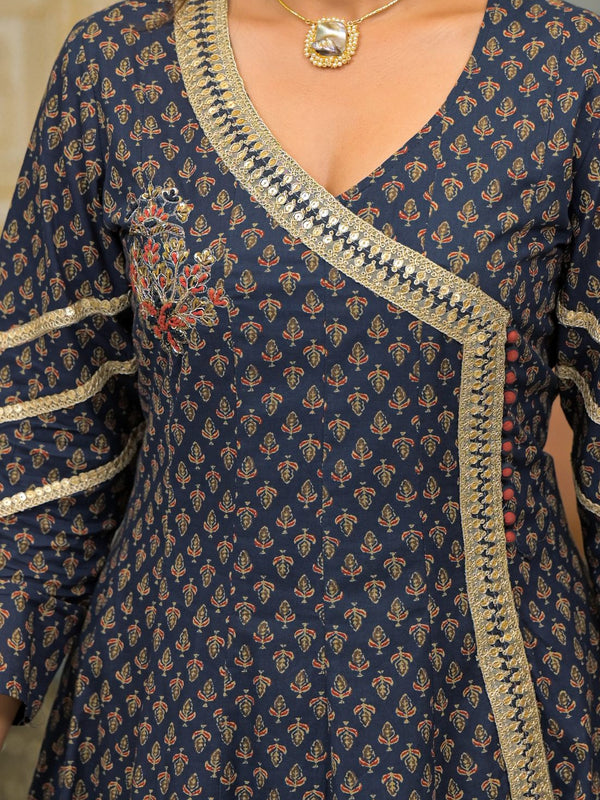 Navy Blue Cotton Premium And Elegant Kurta Sets For Women
