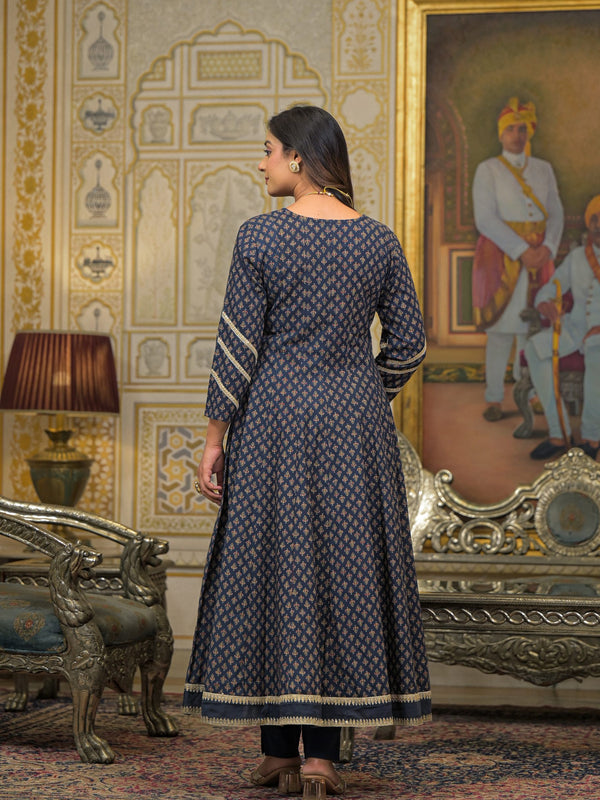 Navy Blue Cotton Premium And Elegant Kurta Sets For Women