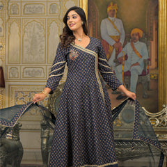 Navy Blue Cotton Premium And Elegant Kurta Sets For Women